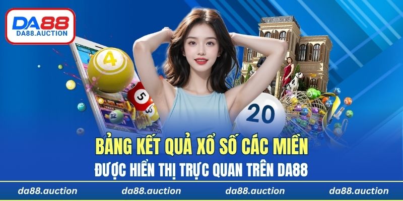 Bảng kết quả xổ số các miền được hiển thị trực quan trên DA88